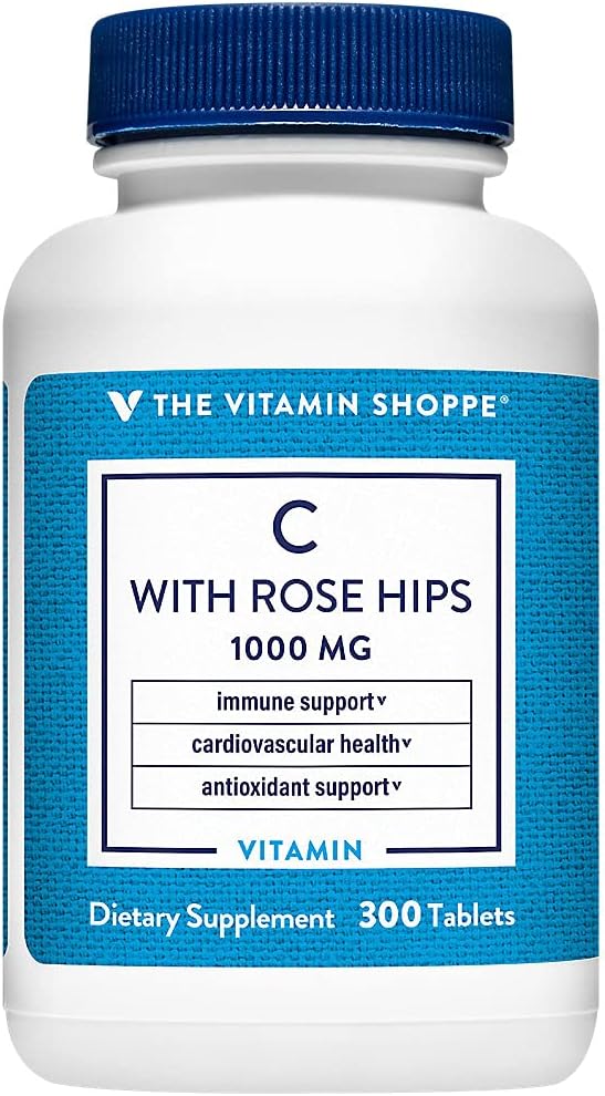 Amazon Com The Vitamin Shoppe Vitamin C 1 000mg With Rose Hips Antioxidant That Supports Immune And Cardiovascular Health Rose Hips Provide A Natural Source Of Vitamin C 300 Tablets Health Household