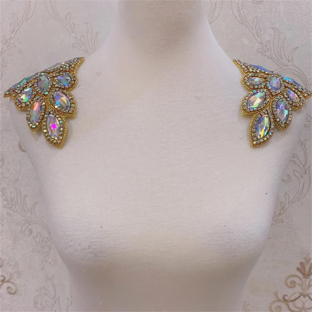 Generic Handmade Crystal Rhinestone Iron On Patches for Wedding Dress Decoration, silver