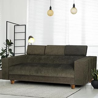 Seventh Heaven Berlin 3-Seater Sofa with Adjustable Backrest | Wide Armrests | Wooden Living Room Set | Chenille Molfino Fabric in Green