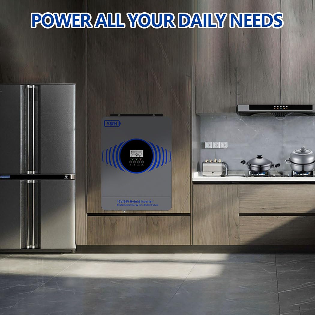 Y&H 4200W Hybrid Solarwechselrichter mit Zwei Batteriespannungen 12V 24V ntegriertem MPPT 100A Solarladegerät maximaler PV Leistung 4000W Eingang mit BMS WLAN Kommunikation netzunabhängiger