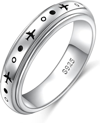 Anillo giratorio de avión para mujeres, hombres, niños y niñas, de plata de ley 925, anillos antiestrés para ansiedad, alivio del estrés, TDAH,