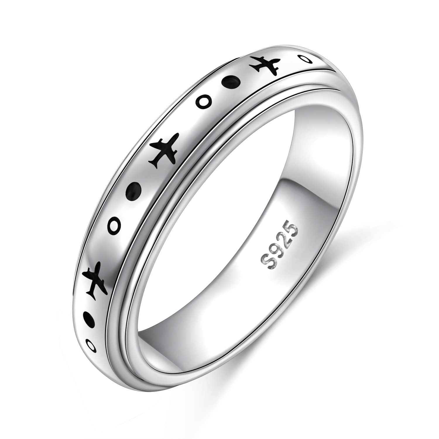 Airplane Spinner Ring for Women Men 925 Sterling Silver Airplane Fidget Rings for Anxiety Stress Relieving ADHD Autism Rings Inspirational Boho Band Ring (6)