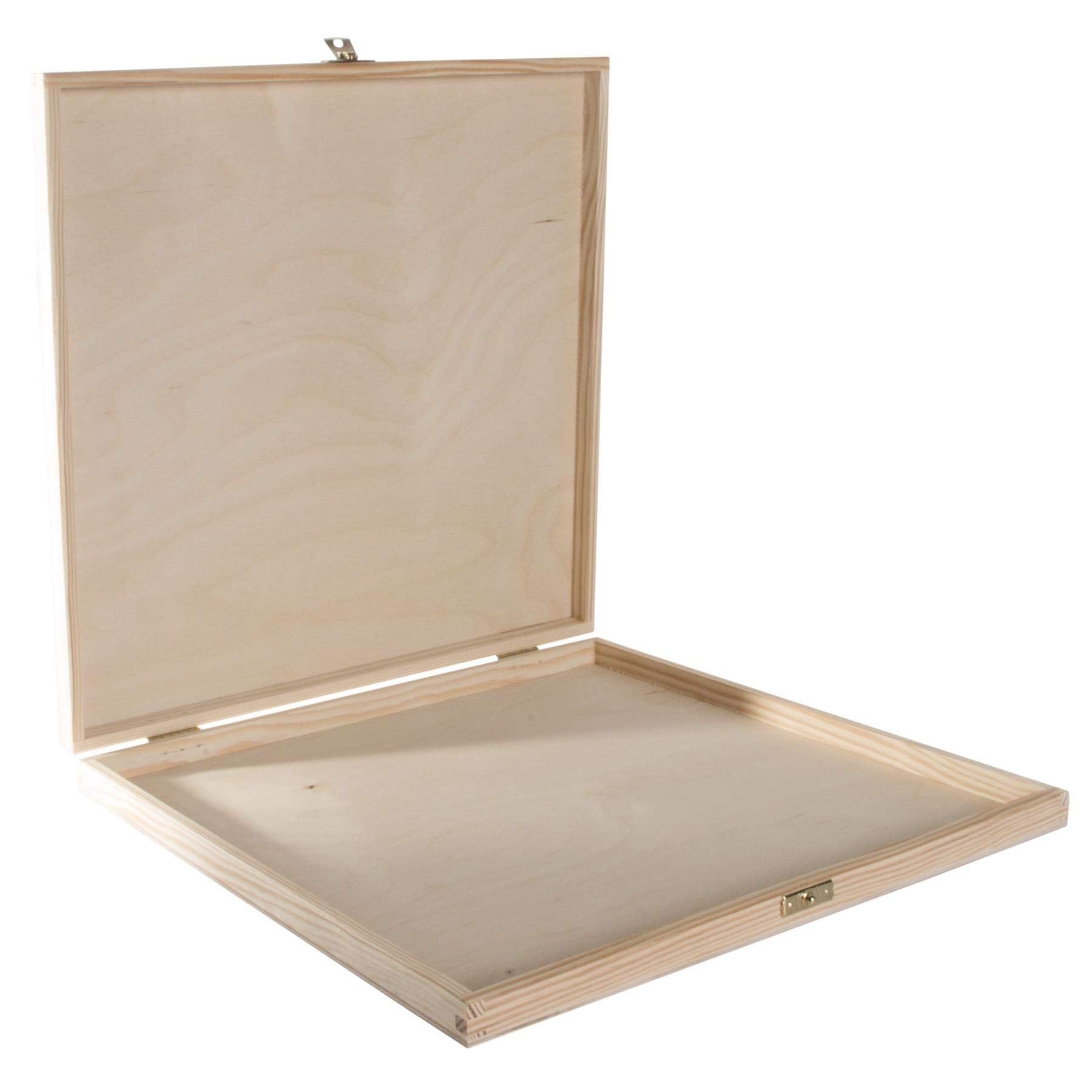 Square Flat Shallow Plain Wooden Storage Box 13x13"" for Vinyl Records 12x12""