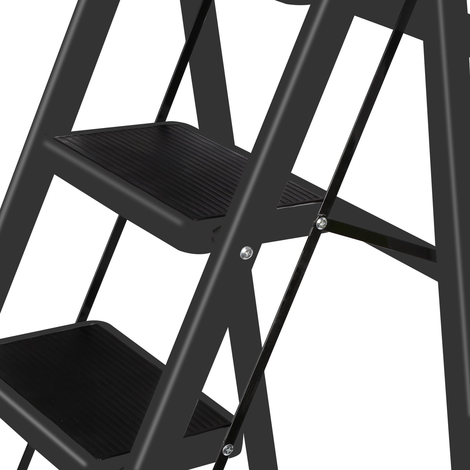 Escalera Plegable de 5 Peldaños, Estructura de Acero, Plataformas Antideslizantes y Pasamanos, Escalera de Tijera para Hogar Oficina y Tareas Domésticas (Negro, 5 peldaños)