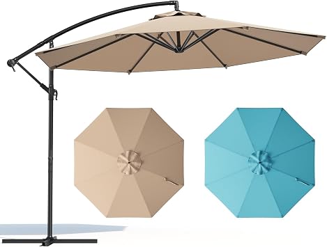 10FT Patio Umbrella, Cantilever Outdoor Umbrella with 360 Rotation & Tilt Adjustment, Offset Patio Umbrella with UV-Resistant Waterproof Canopy for Backyard, Pool, Garden, Khaki