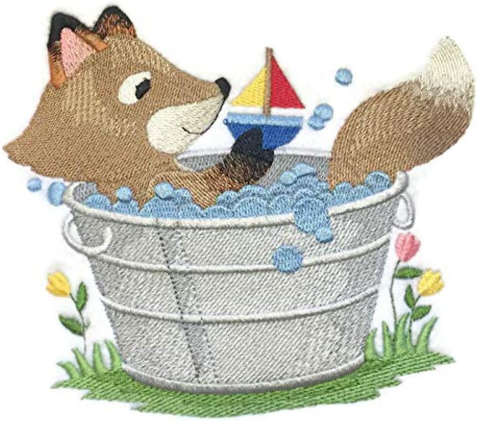 Nature Weaved in Threads, Amazing Baby Animal Kingdom [ Woodland Bath Time - Fox] [Custom and Unique] Embroidered Iron on/Sew Patch [5.84." *5.12"] [Made in USA]