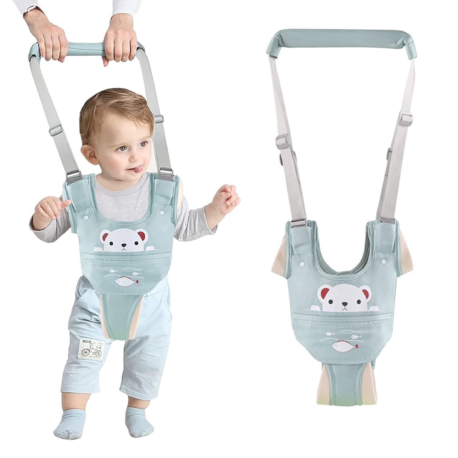 IULONEE Multifunktion Baby-Gehgeschirrgriff Verstellbarer Gehassistent für Kleinkinder Handgehaltenes Stehen und Gehen Lernhilfe für Baby Lernt Laufen(Grün)