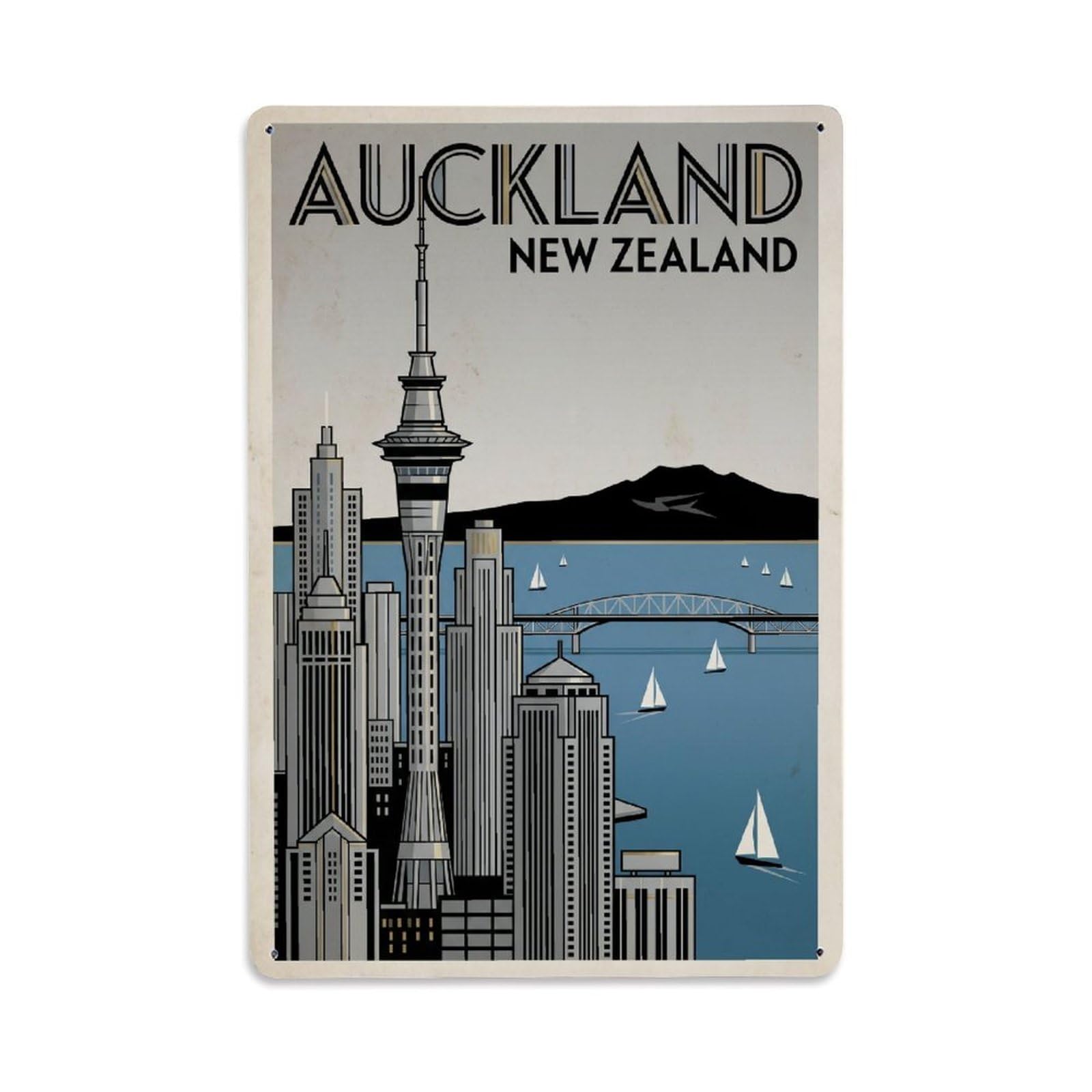 Metal Tin Sign Travel Retro New Zealand Auckland