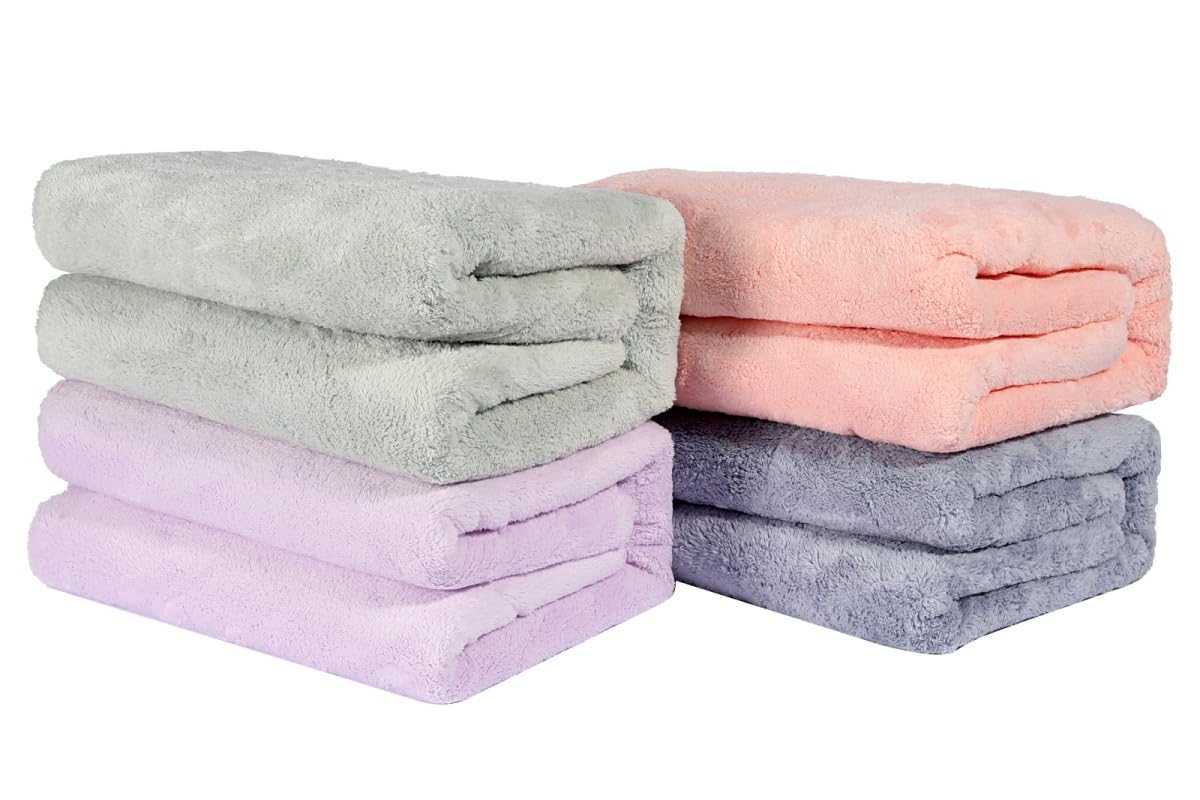 TopkeySoft Coral Velvet Small Blanket Bath Hair Towel Set of 2 (Pink/Light Green)