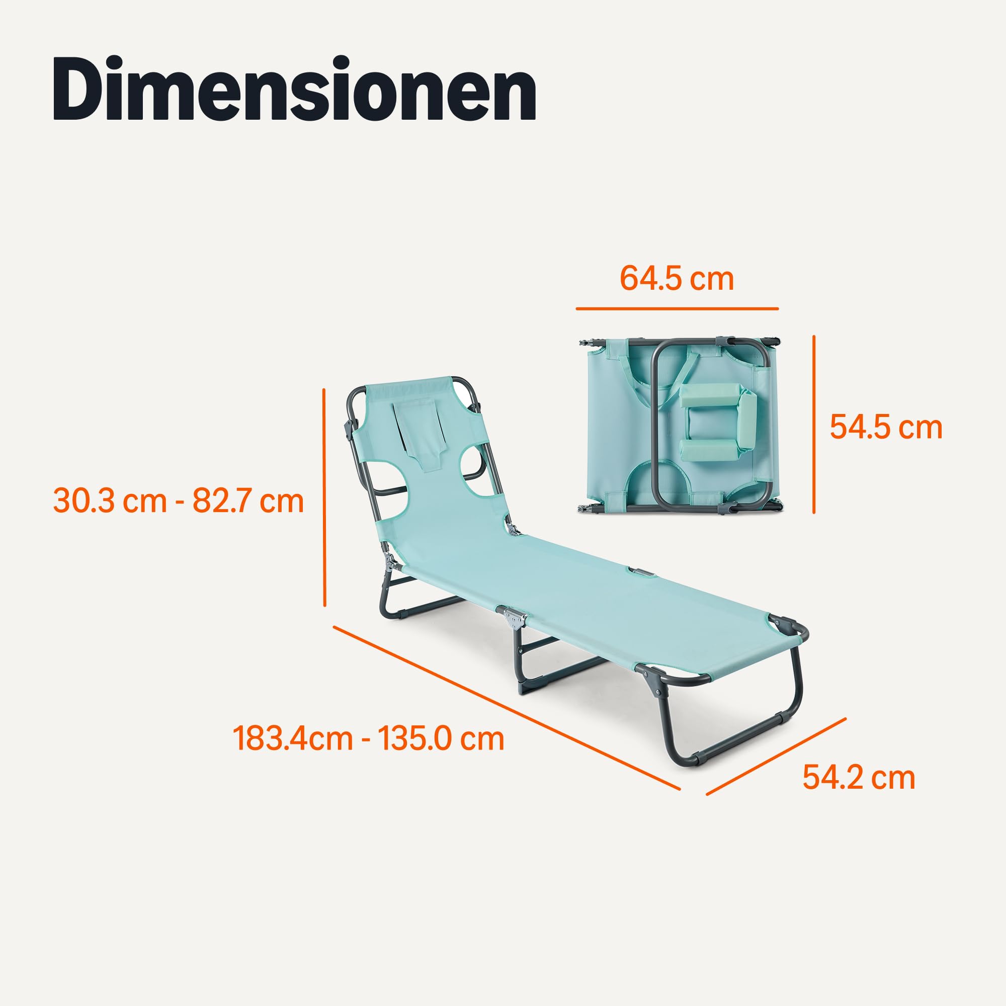 Amazon Basics Outdoor-Lounge-Stuhl für Terrasse und Pool, Klappbare Sonnenliege mit Mehrwinkliger Rückenlehne, Tragegurt, Blau