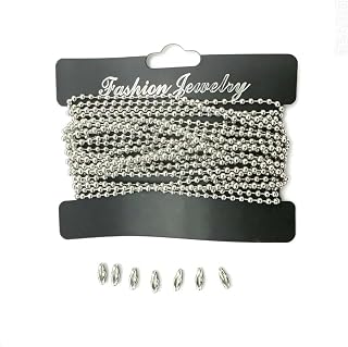 2.4mm Stainless Steel Ball Bead Chain Roll, 16.4FT/5M Stainless Steel Keychains, Pull Chains with Connectors Clasps for Dog Tag/Jewelry Making/Hanging/DIY Craft (Stainless Steel)