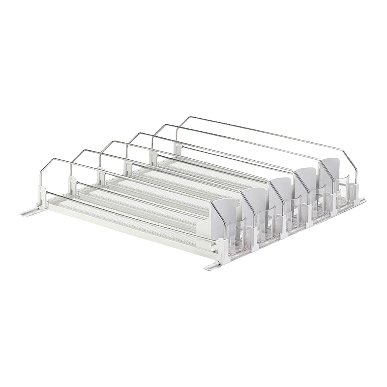 Organizador de Bebidas para Dispensador de Latas de Refrigerador, Compartimentos Ajustables, Almacenamiento de Bebidas con Resorte para Máquinas, 5 hileras Blancas, Individual