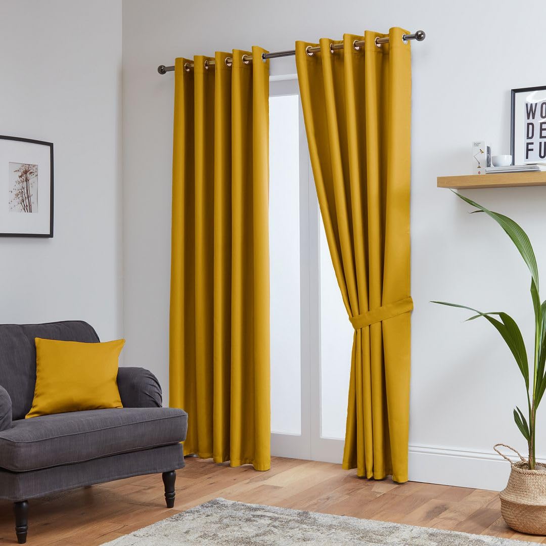 John Aird Blackout Curtains Thermal Energy Saving Eyelet Curtains for Bedroom & Living Room Including Tie Backs (Ochre, W 46" x L 72" (2 Panels) — image 1