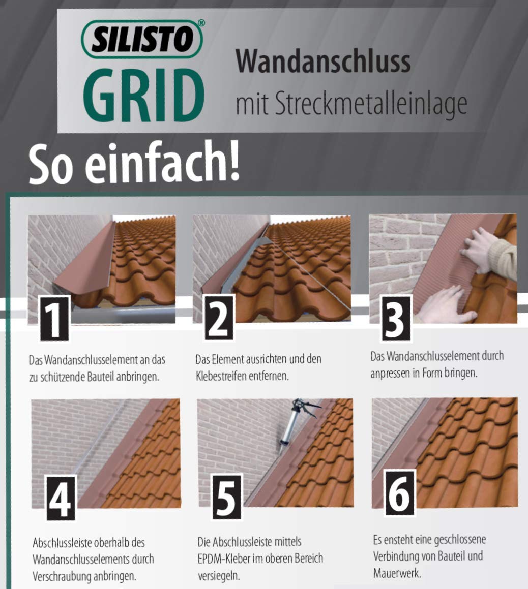 SILISTO GRID Wandanschlussband Anthrazit - 450mm & 1 Meter Länge - Butyl Dichtband, Wandanschlussprofil, Dachabdichtung, Kaminverkleidung, Dachfolie Wasserdicht, Witterungsschutz und UV-beständig