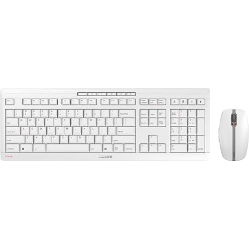 CHERRY Stream Desktop Recharge, Wireless Keyboard & Mouse Combo, 2.4 GHz Connection, Quiet Keys, Slim Design, Comfortable Writing, Rechargeable, White-Gray