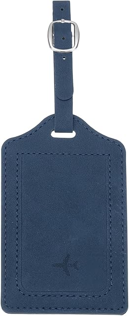 PATIKIL Suitcase Tags, Deep Blue Leather Luggage Name Tags Travel Accessories Airplane Essentials with Private Protection for Flying Hotel Check in Luggage Bags Men Women, 1 Pcs