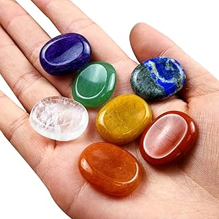 TORONG 7 Pcs Thumb Worry Stone Kit, 7 Chakras Crystal Stones Pocket Palm Stones Healing Crystals for Meditation Yoga Reiki Chakra Balancing Therapy