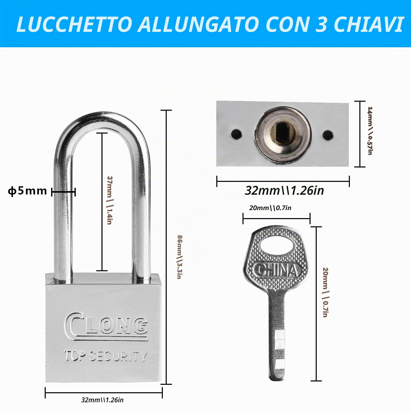 2 lucchetti ad arco lungo con chiavi, lucchetto resistente con chiavi, lucchetti con chiave, lucchetti per esterni, resistenti alle intemperie, per capannoni, palestre, armadietti, recinzioni, garage