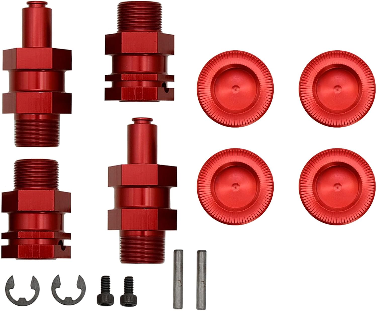 FLMLF Alloy Upgrade Front Rear 24mm Hex Hub Adaptor Extended Axle and Wheel Nut Cap for 1/5 HPI ROFUN ROVAN KM Baja 5B 5T 5SC Rc Car Parts (Red)