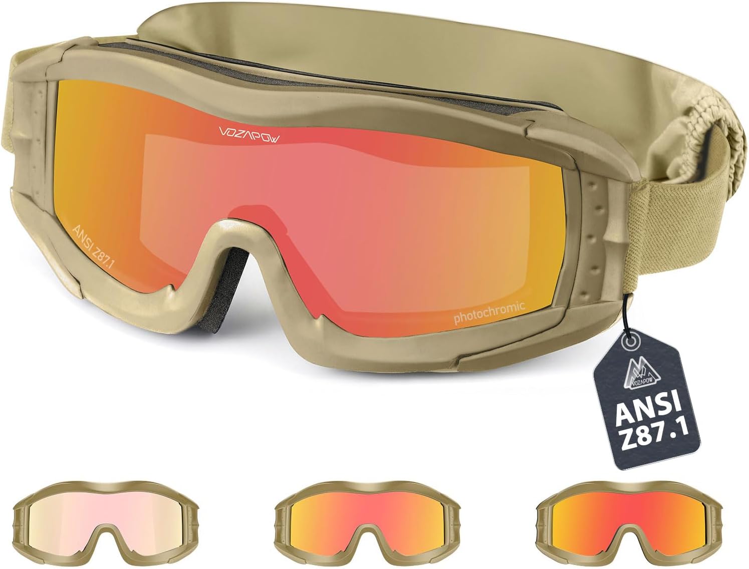 Airsoft Goggles Anti Fog with ANSI Z87.1 Certified, Safety Goggles Impact Resistant, Tactical Shooting Glasses