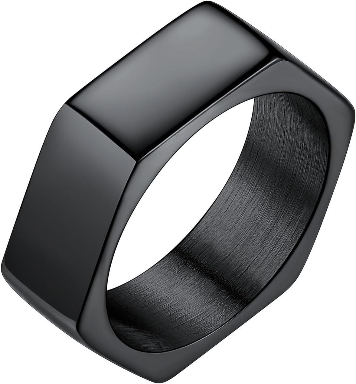 Hexagon Stainless Steel Rings for Men - Modern Geometric 7MM Wide Men's Ring Jewelry in Silver/Black/Gold (Size 7-14)