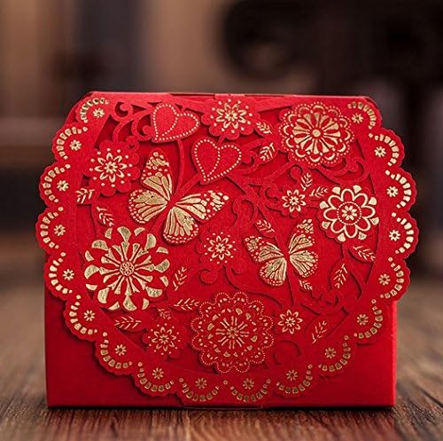 Luxury Gold Red Butterfly Sweetheart Wedding Boxes 10pcs Laser Cut Candy Gift Boxes as Wedding Favor Holders
