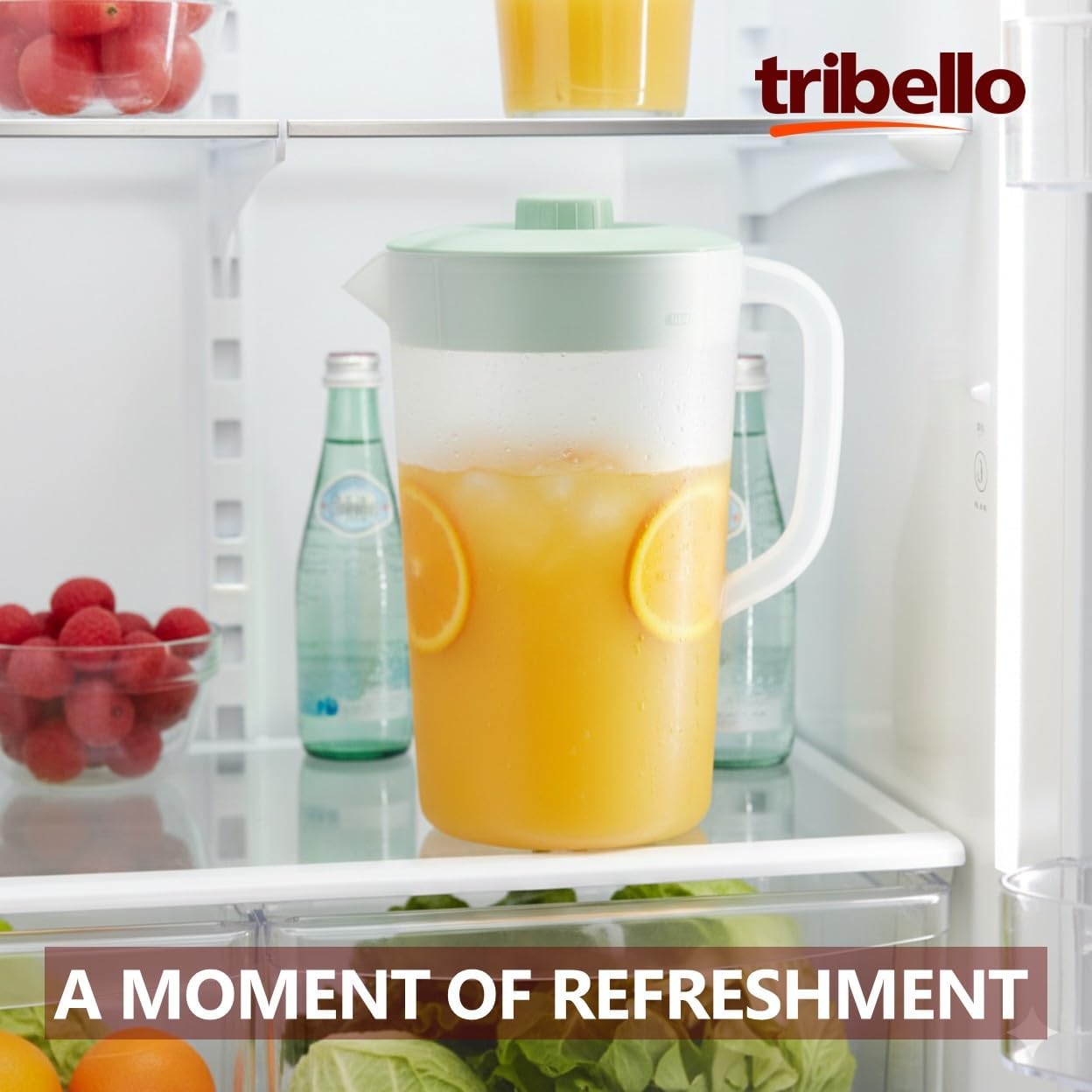 Tribello Water Pitcher with Lid 1 Gallon – Clear Round Plastic Pitcher Ice Tea & Juice Jug – Freezer & Dishwasher Safe, BPA & Phthalate Free – Sage Green - Image 8