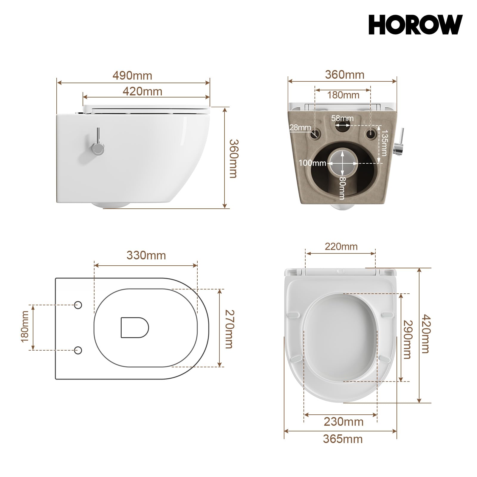 HOROW WC doccia con cassetta di risciacquo a incasso, set completo WC con elemento a parete anteriore con placca di comando, WC sospeso senza bordo con ugello integrato, WC doccia con rivestimento