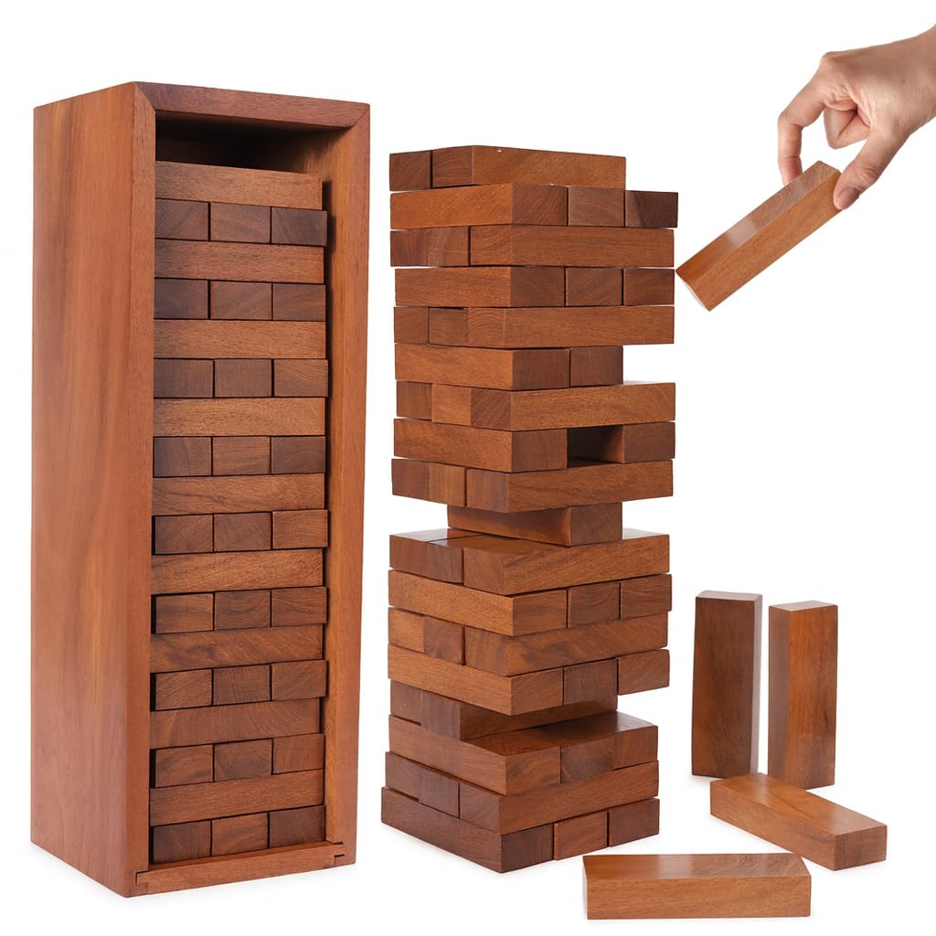 Ajuny Jeu Tumbling Tower en Bois, Tour Empilable 54 Blocs – Jeu d’Adresse & d’Équilibre pour Enfants et Adultes, Jeu de Société Familial pour Soirées Jeux, Camping et Plein Air, 29,2 cm