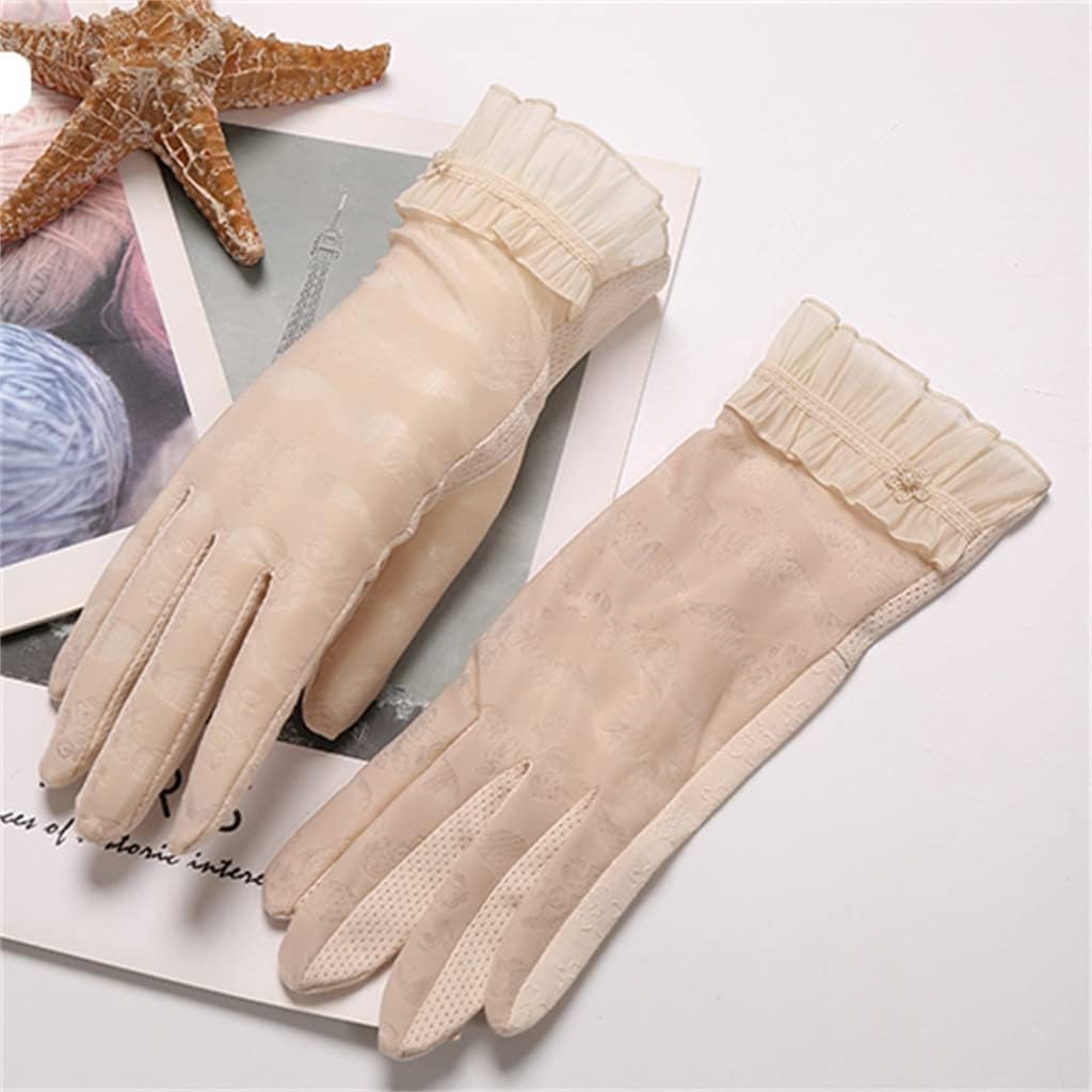 Gloves Ladies Thin Section Breathable Driving Riding Lace Touch Screen Ice Silk Spring Autumn(E)