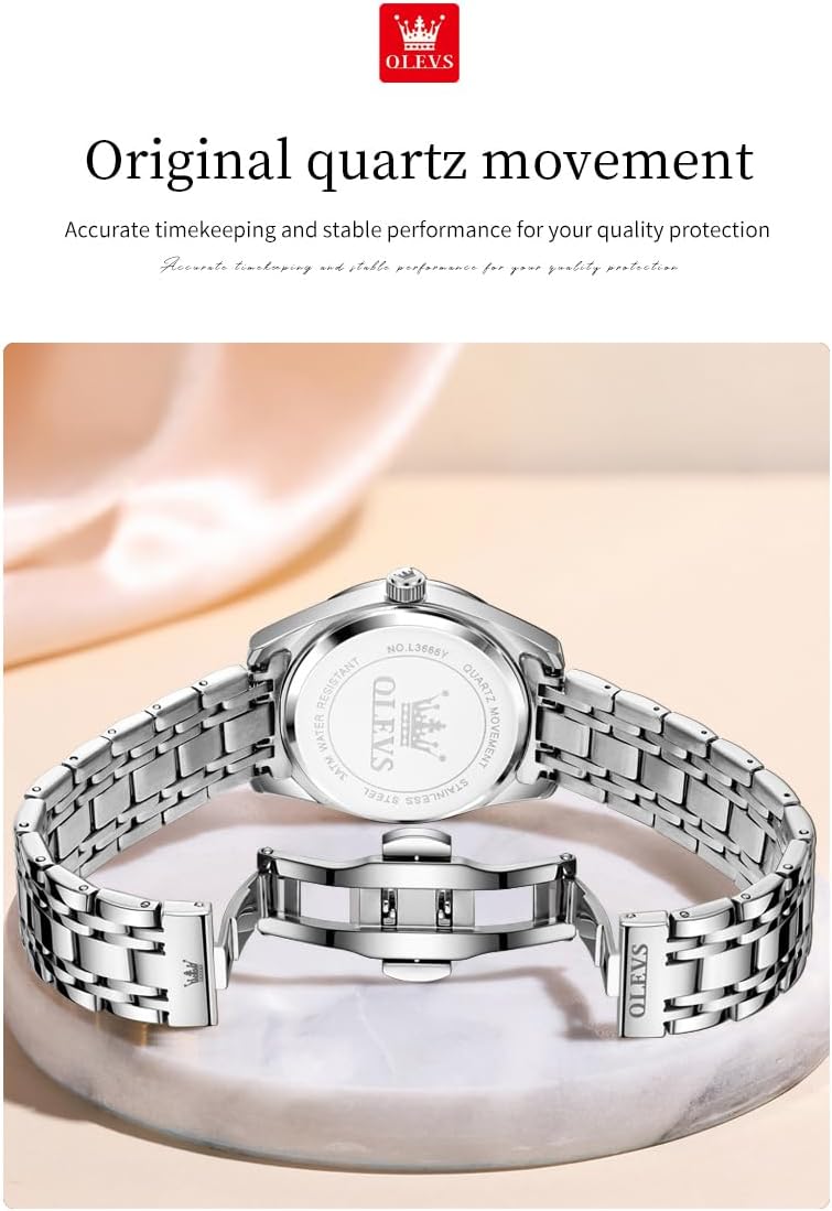 OLEVS Womens Watches Classic Dress Quartz Female Wristwatch Ladies Stainless Steel Waterproof Luminous Date Easy Read Watch for Lady - Image 3