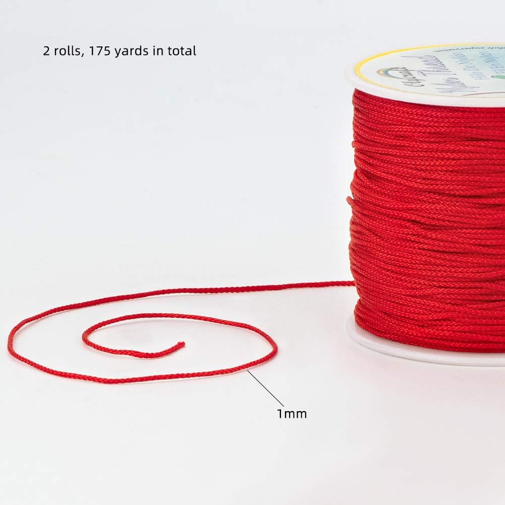 OLYCRAFT 160M 1mm Nylon Chinese Knotting Cord Red Rattail Shamballa