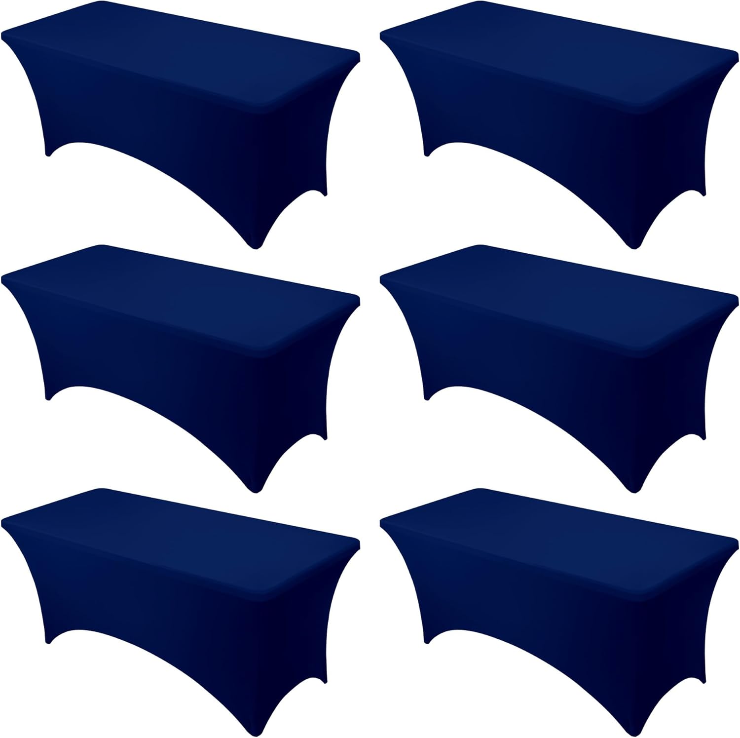 6-Pack Premium Navy Blue Spandex Tablecloths for 6ft Rectangle Tables, Stain & Wrinkle-Resistant, Washable Stretch Polyester Fitted Table Cover for Weddings, Banquets, Trade Shows Events