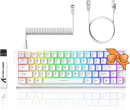 ATTACK SHARK X68 HE 8KHZ Rapid Trigger Keyboard Magnetic Switch,0.01 mm RT Accuracy,Wired RGB 60% Gaming Keyboard TKL with Adjustable Actuation,Snap Tap,Coiled Cable,for PC/MacWhite