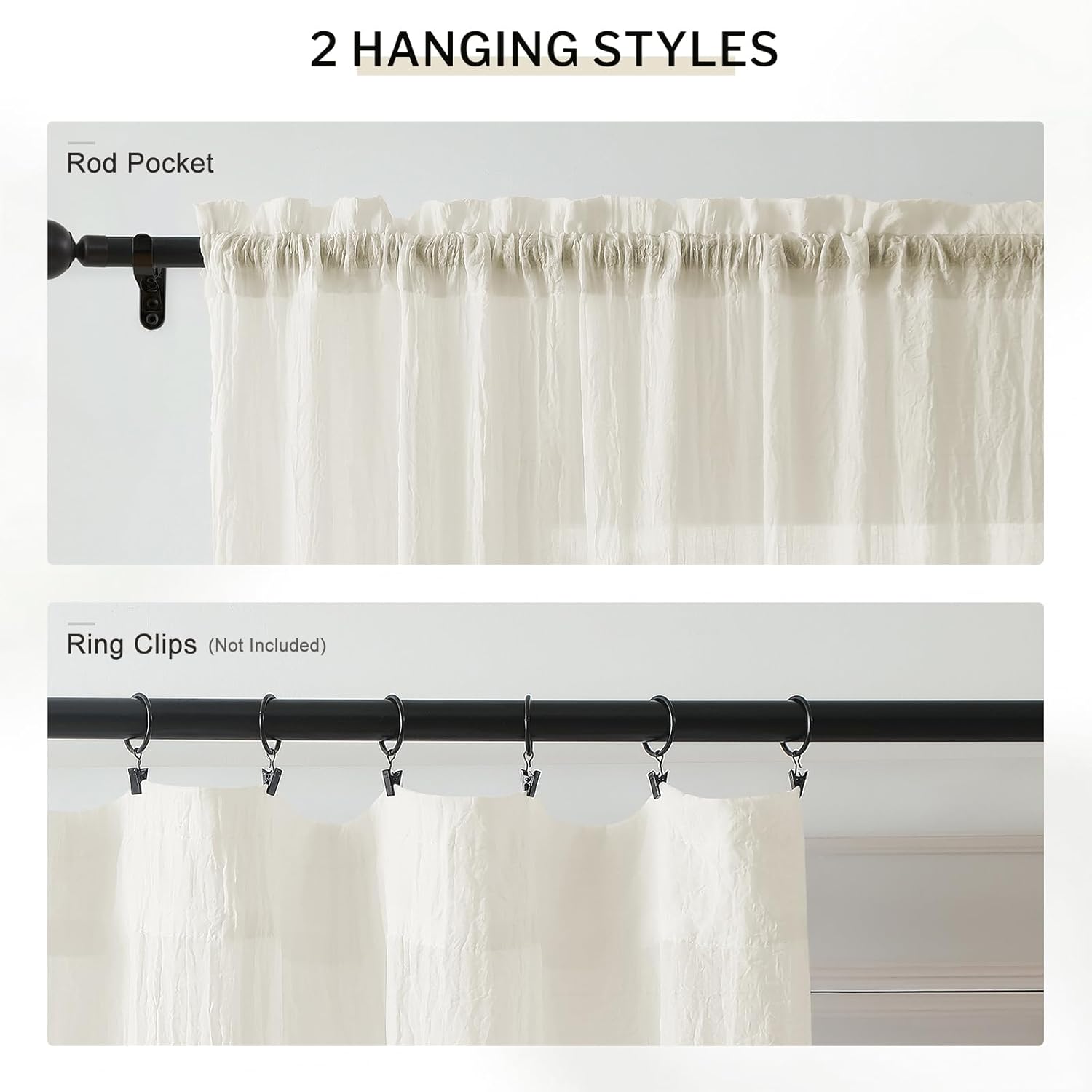 Melodieux Cream Sheer Curtains 84 Inches Long for Bedroom Living Room, Neutral Cotton Linen Light Filtering Window Sheer Curtains, Rod Pocket Crinkle Cozy Voile Drapes, 52" W x 84" L, 2 Panels