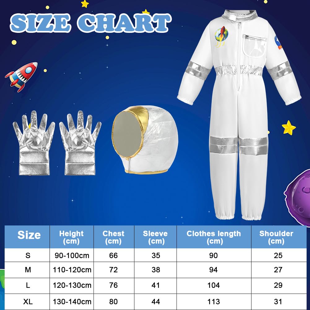 Aomig Disfraz Astronauta Niño, Disfraz de Astronauta Niño con Casco Astronauta, Traje Astronauta Niño, Regalo para Niño 4-8 Años para Fiesta Carnaval Halloween Cosplay - 4