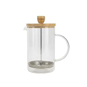 BERGNER COFFEE & TEA LOVERS - Cafetera de Émbolo 800ml Borosilicato - Resistente Altas Temperaturas - Filtro de Acero Inoxidable - Tapa de Bambú - Fácil de Limpiar, Plata, 350 ml | 500 ml