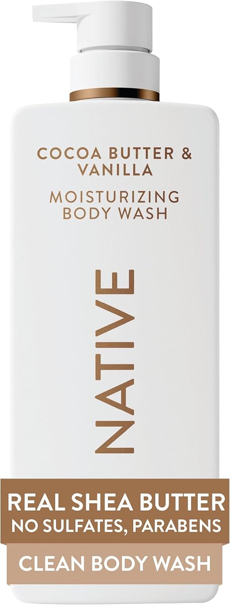 Jabón corporal hidratante, hidratación limpia y suave las 24 horas con manteca de karité, para pieles sensibles y secas, para mujeres y hombres, sin sulfatos, sin parabenos, manteca de cacao y vainilla, 22 fl oz