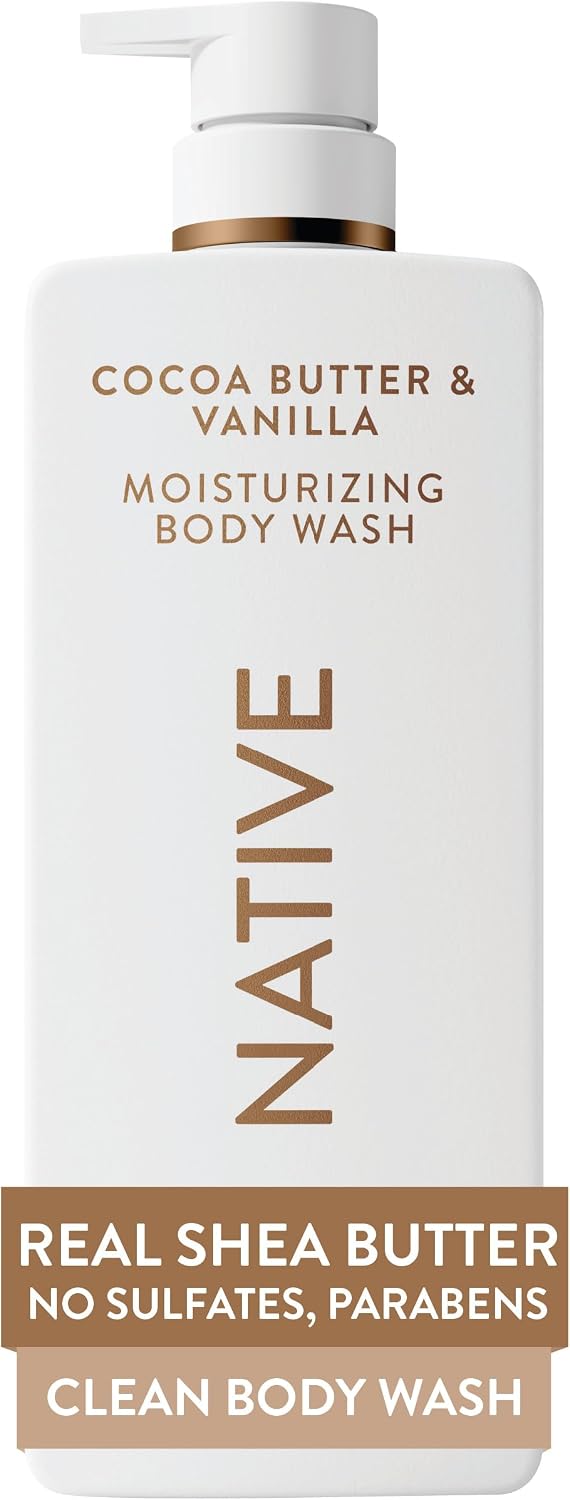 Native Moisturizing Body Wash, Clean & Gentle 24-Hour Hydration with Shea Butter, for Sensitive and Dry Skin, for Women & Men, Sulfate-free, Paraben-free, Cocoa Butter & Vanilla, 22 fl oz