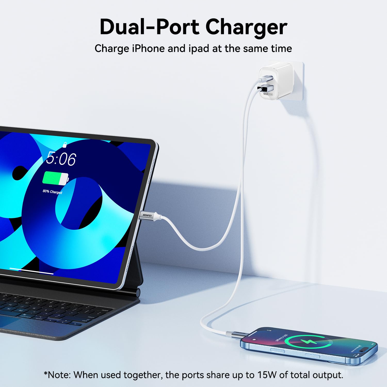 BENFEI 33 W GaN USB C szybka ładowarka, 2-portowy dwu-Tone Compact Wall Charger Block, przenośna ładowarka podróżna do iPhone'a 17/16/15, Galaxy S25/S24/S23, Pixel 10/9/8, iPad, AirPods, MacBook