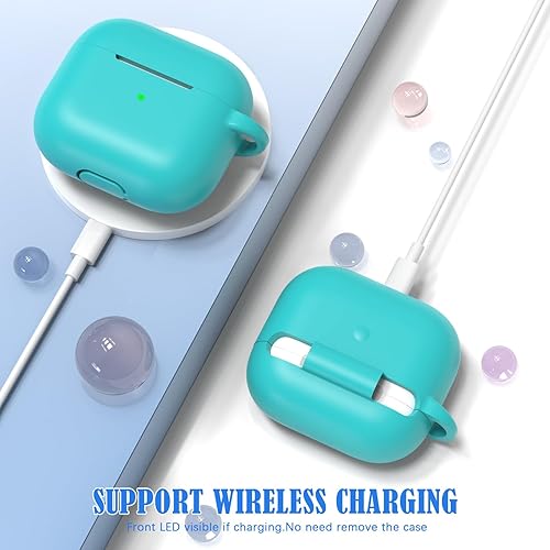 Miniatura 6 de MHYALUDO Funda para AirPods de 3 generación, silicona suave de grado militar que absorbe los golpes, con llavero y kit de limpieza, color verde