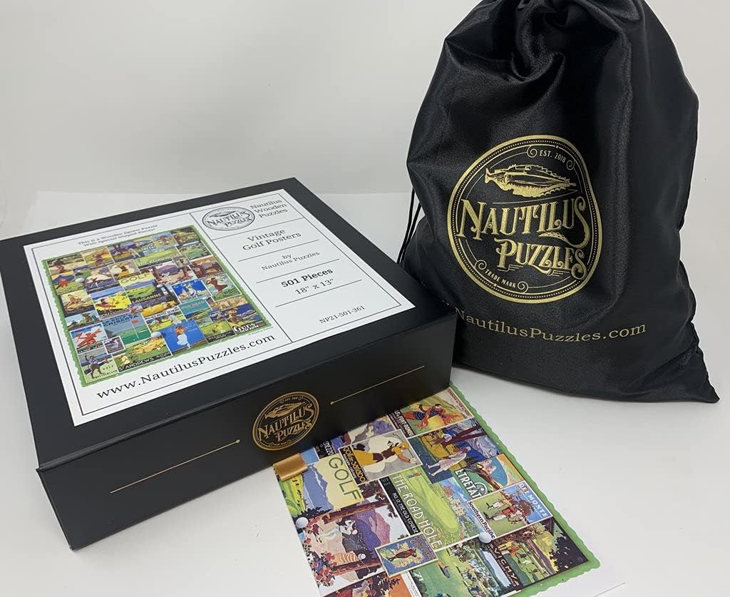 Wooden Jigsaw Puzzles for Adults - Vintage Golf Posters - 501 Pieces by Nautilus Wooden Puzzles. Made in USA