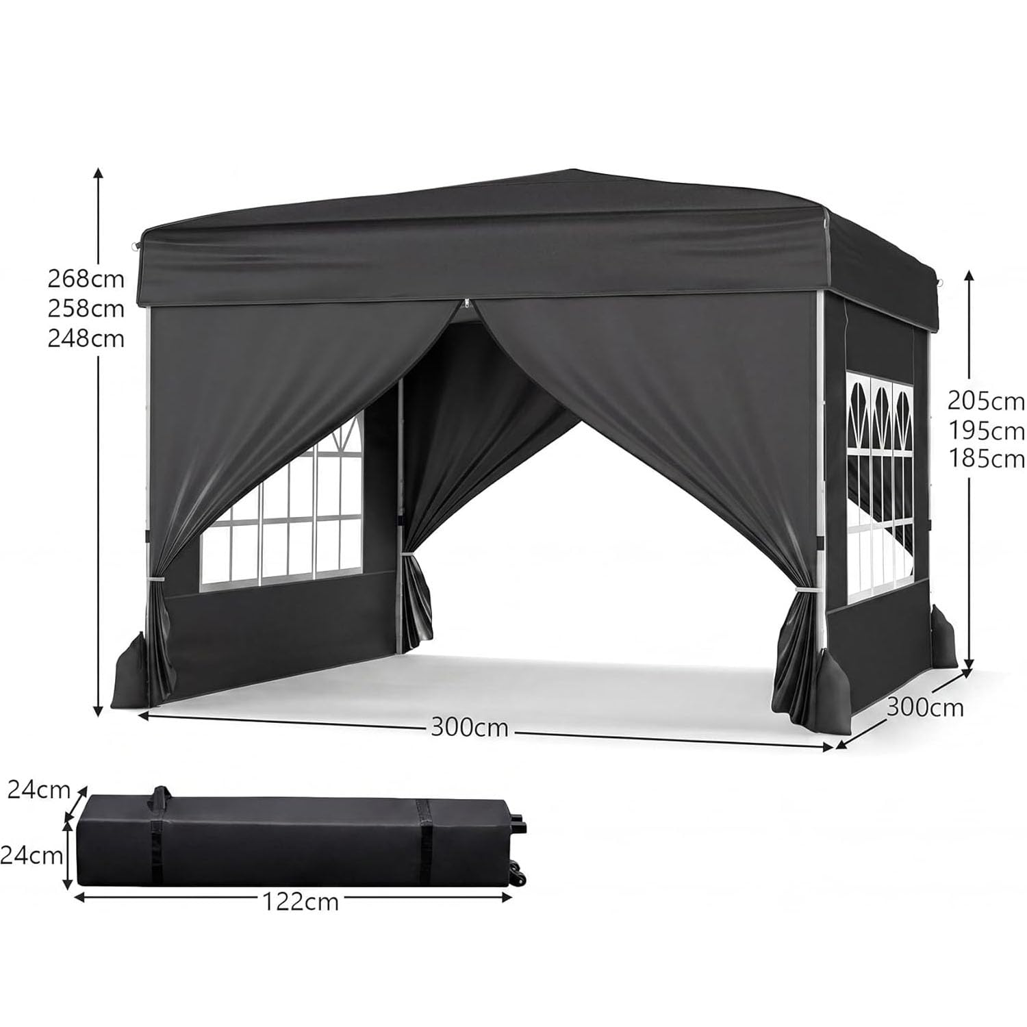 GOPLUS Tonnelle de Jardin Pliante 3x3m, Barnum Pliant Imperméable & Anti-UV, Tente de Réception Pop-Up avec 4 Parois Amovibles, Gazebo Portable avec Sac à roulettes pour Marché, Camping, Fêtes (Noir)