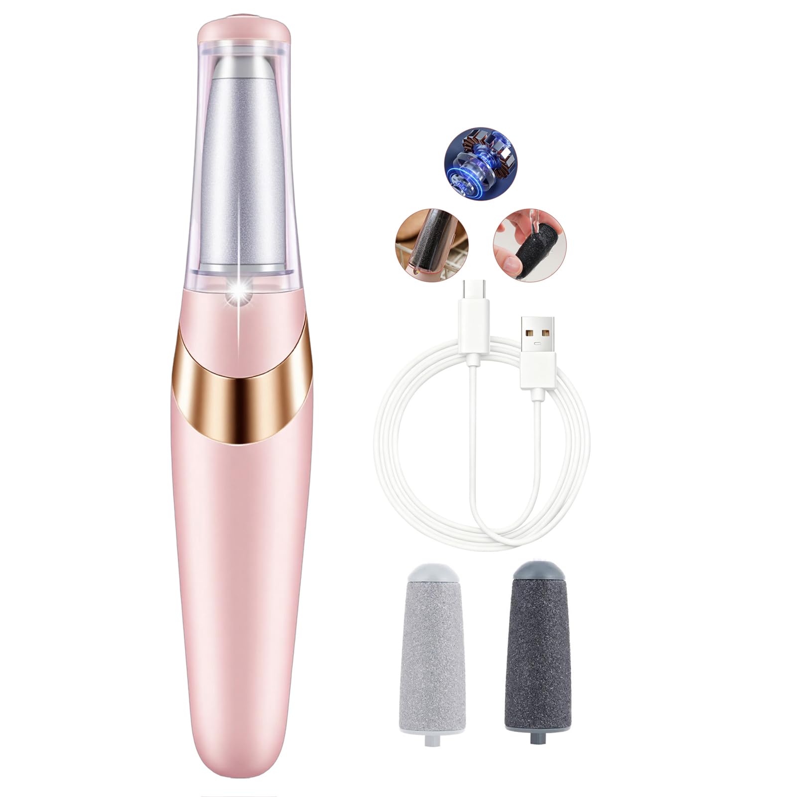 Electric Foot File - Foot Scrubber for Feet, Professional Pedicure Tools Set for Dry Dead Skin Cracked Heels Calluses - Pink