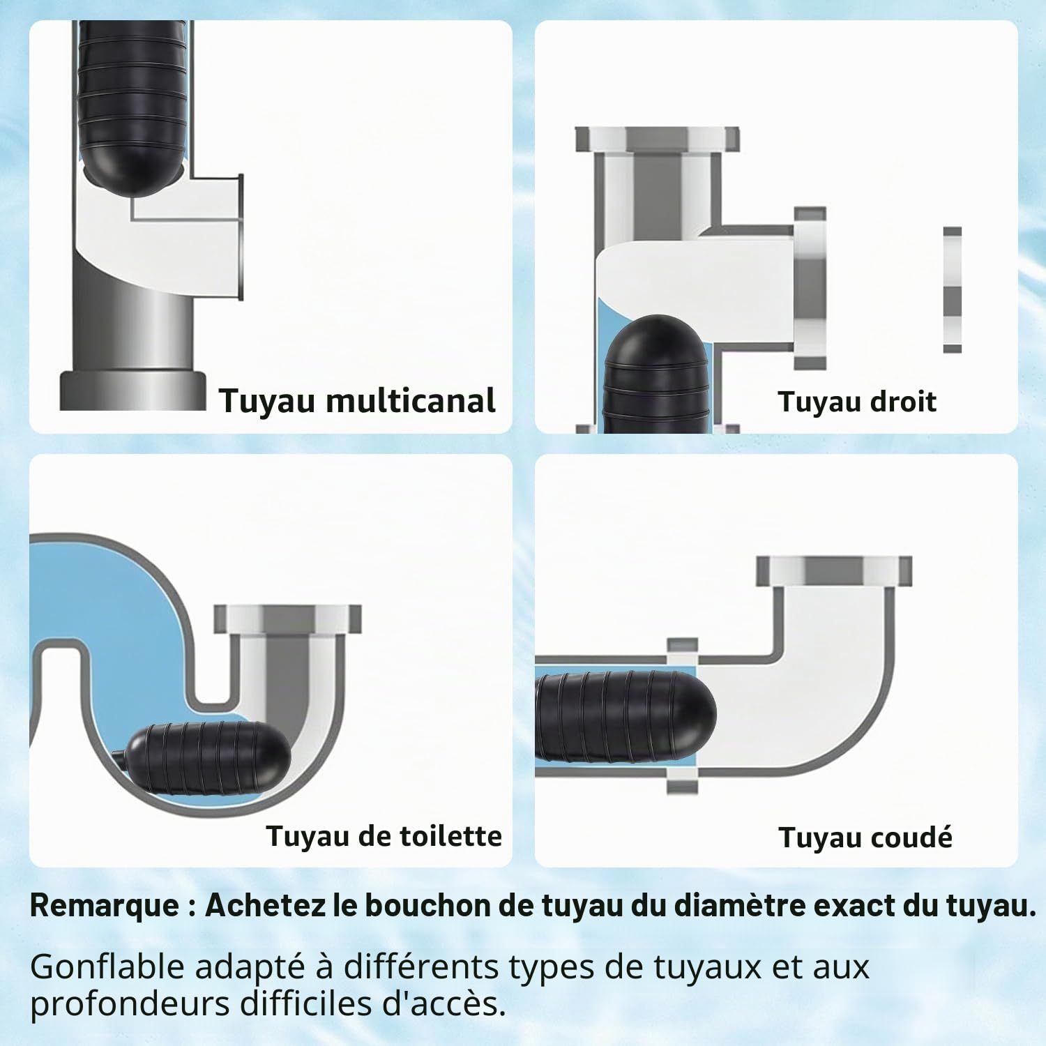 Tissting Bouchon Gonflable pour Tuyaux 110mm Obturateur de Drain Flexible | Étanchéité Rapide pour Réparation, Idéal Plomberie, Assainissement, Inspection, Outil Professionnel et Bricoleur