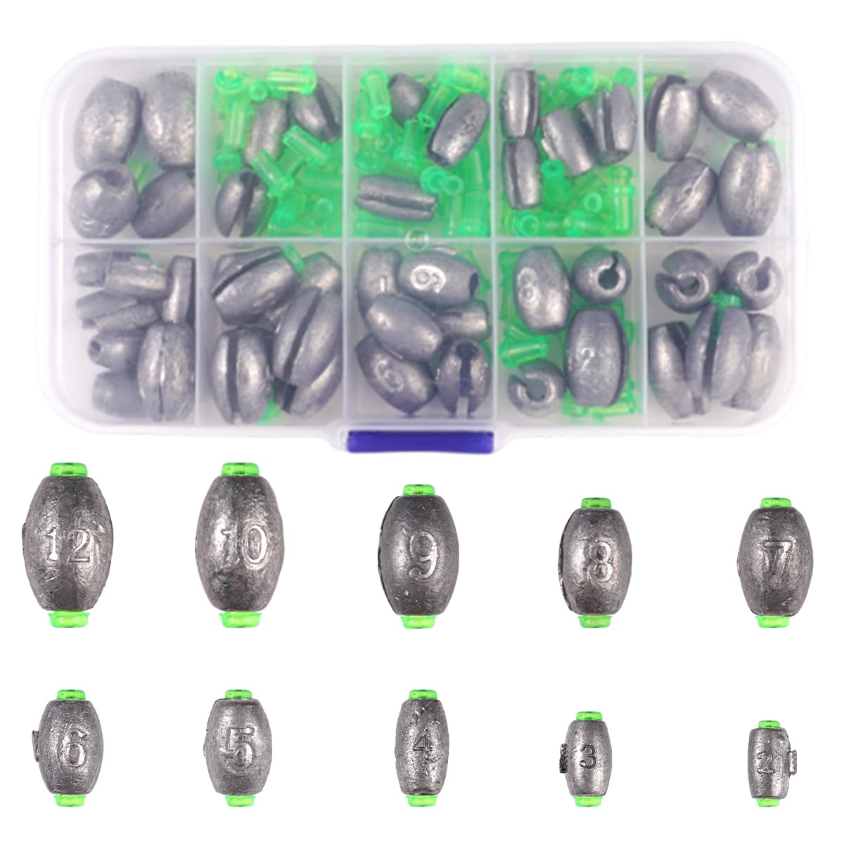 Plomos de Pesca Desmontables Ovalados 50 Unidades Plomo Inoxidable 2-12g