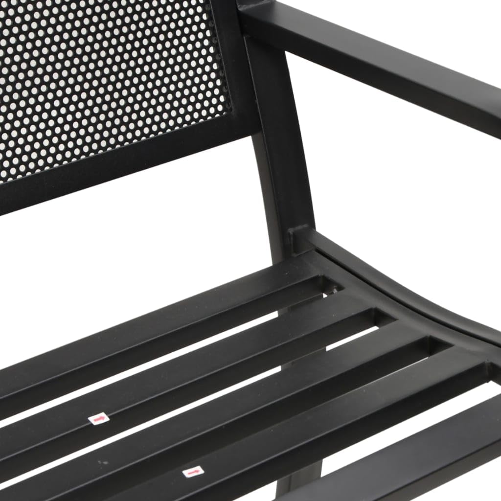 Czarna stalowa ławka ogrodowa 119 cm z perforowanym oparciem, wytrzymała ławka ogrodowa na patio i podwórko, nowoczesny design i trwały materiał z powłoką