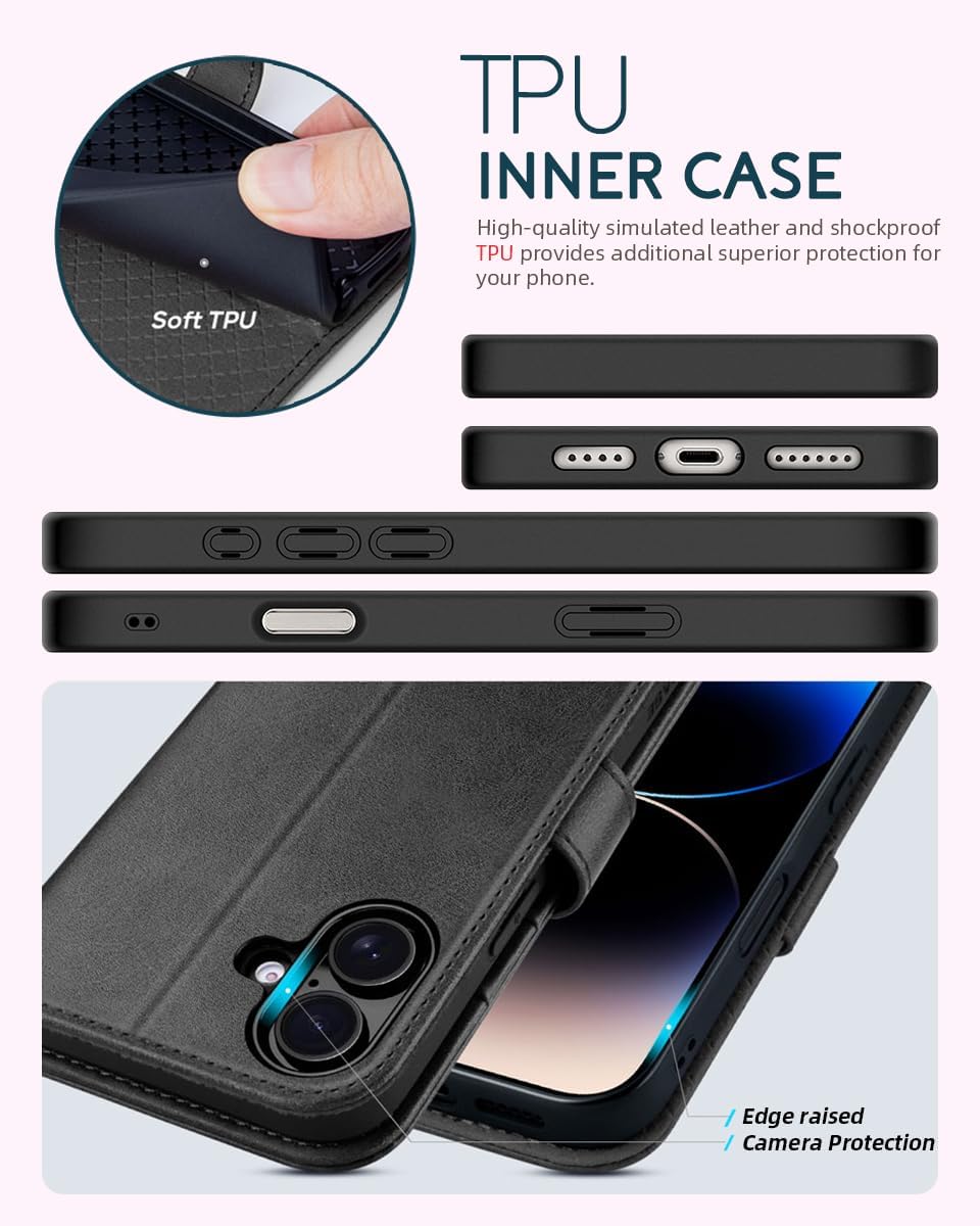 OCASE for iPhone 16 Plus Wallet Case, PU Leather Crossbody Phone Case with Removable Shoulder Strap, Kickstand, RFID Blocking Card Slots, Flip Folio Phone Cover 6.7 Inch 2024, Graphite