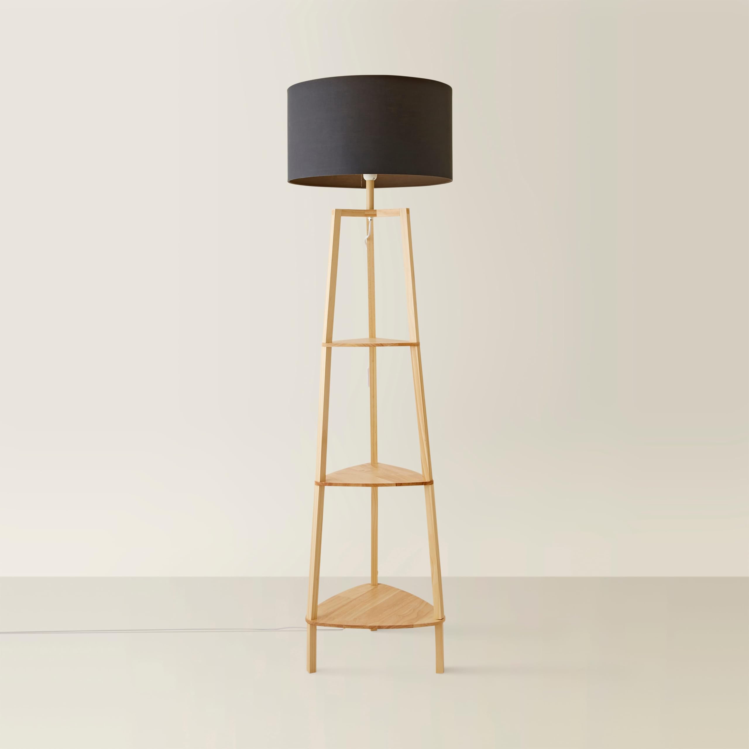 MiniSun | Natural Wooden 3 Tier Floor Lamp with Storage Shelves and Dark Grey Shade | Floor Lamps & Torchieres, Home Décor, Improvement & Lifestyle Essential