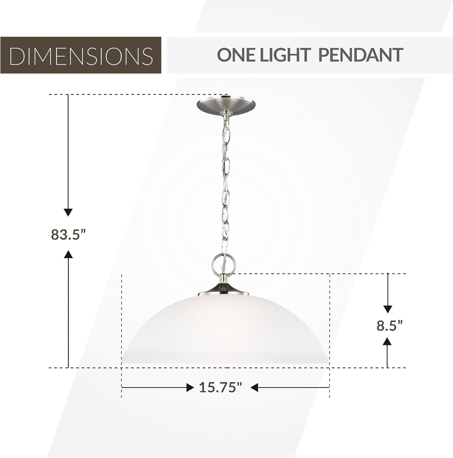 Generation Lighting 1-Light Geary Transitional Pendant Light Fixture Brushed Nickel 6516501-962, Modern Ceiling Light Fixture for Home Décor, A19 Bulb Candelabra for Foyer or Living Room Decor